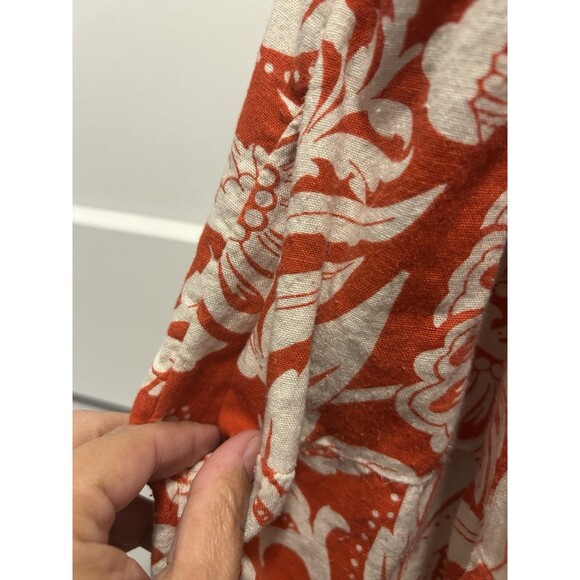 Who What Wear Womens Large Linen Lace Up Midi Tank Dress Red Orange White Floral - Picture 5 of 7